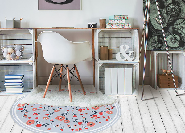 Tapis vinyle rond fleur rurale