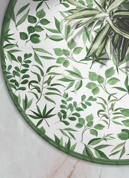 Tapis vinyl rond petites feuilles