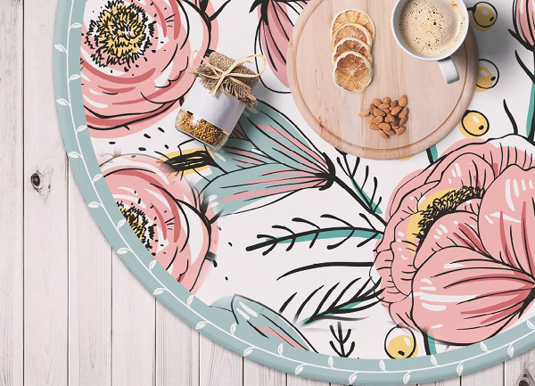 Tapis en vinyle rond Fleurs délicates