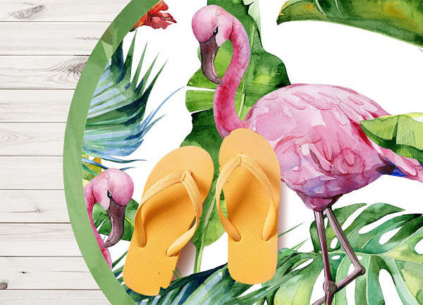 Tapis vinyl rond flamants