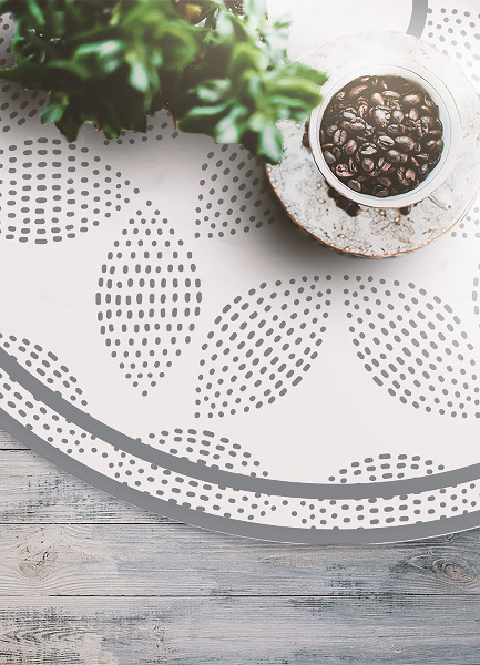 Tapis en vinyle rond fleurs en pointillé