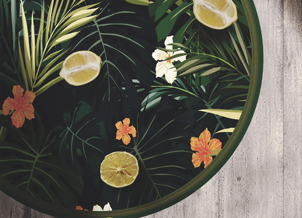 Tapis vinyle rond feuilles tropicales