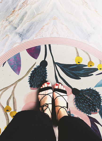 Tapis vinyle rond fleurs