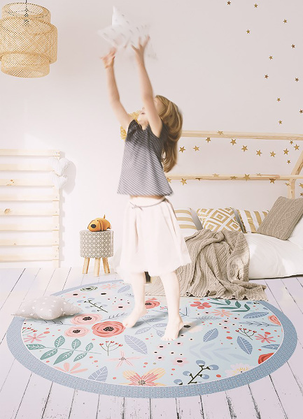 Tapis vinyl rond fleurs de pré