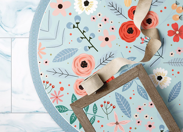 Tapis vinyl rond fleurs de pré