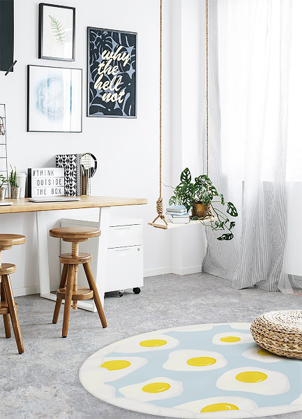 Tapis vinyle rond œufs frites