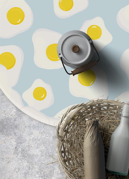 Tapis vinyle rond œufs frites